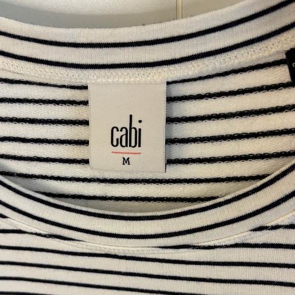 CAbi Women's Black and White Striped French Terry Top - Picture 2 of 6